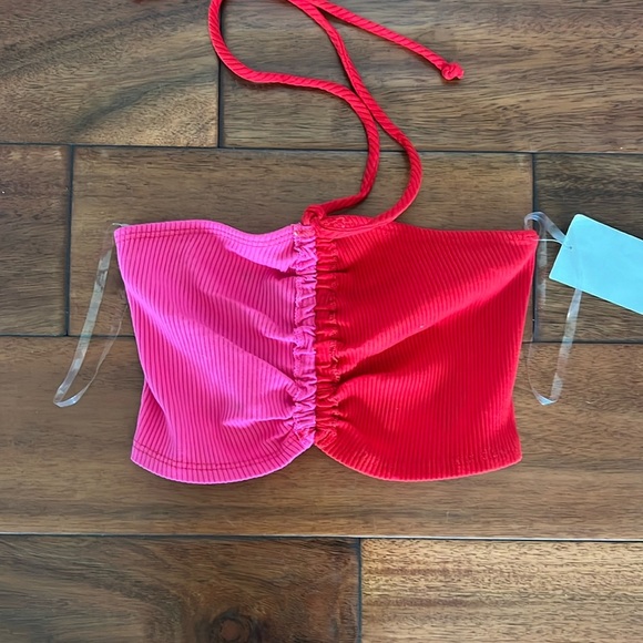 NWT Naked Wardrobe Ribbed Strapless Crop Top Red Pink Size Small - Picture 1 of 6